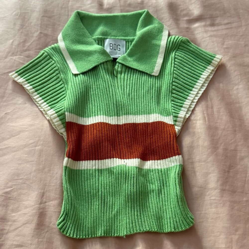 BDG Urban Outfitters Stripe Cut-out Cropped Polo Ribbed Knit NWT Size XS